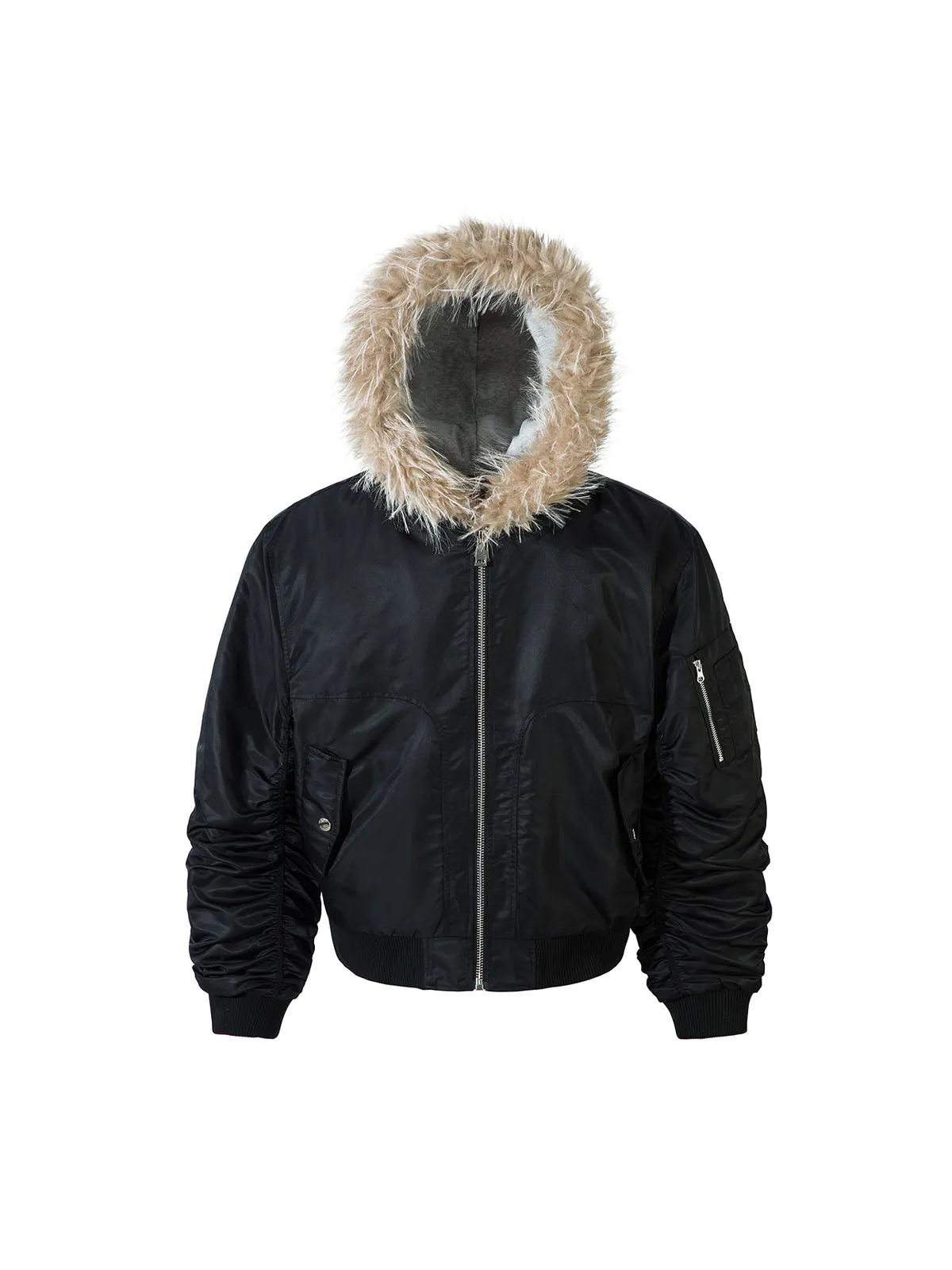 Faux Two-piece Fur Hooded Fleece Bomber Jacket sold by Thesupermade product image thumbnail 3