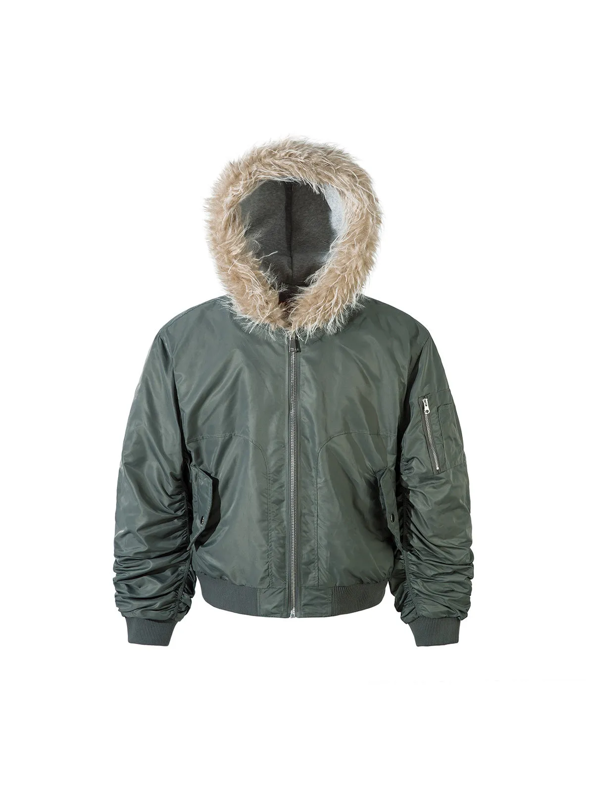 Faux Two-piece Fur Hooded Fleece Bomber Jacket sold by Thesupermade product image thumbnail 4