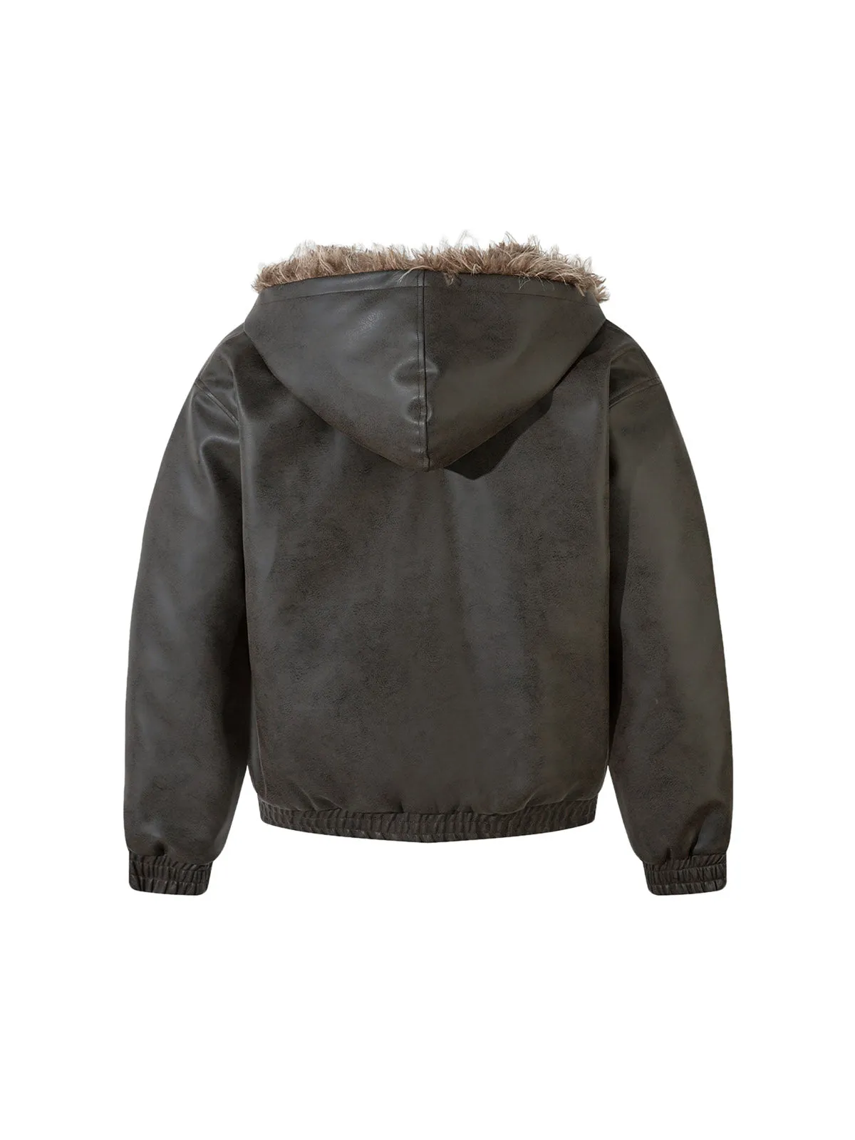 Leather Fur Hooded Fleece Jacket sold by Thesupermade product image thumbnail 2
