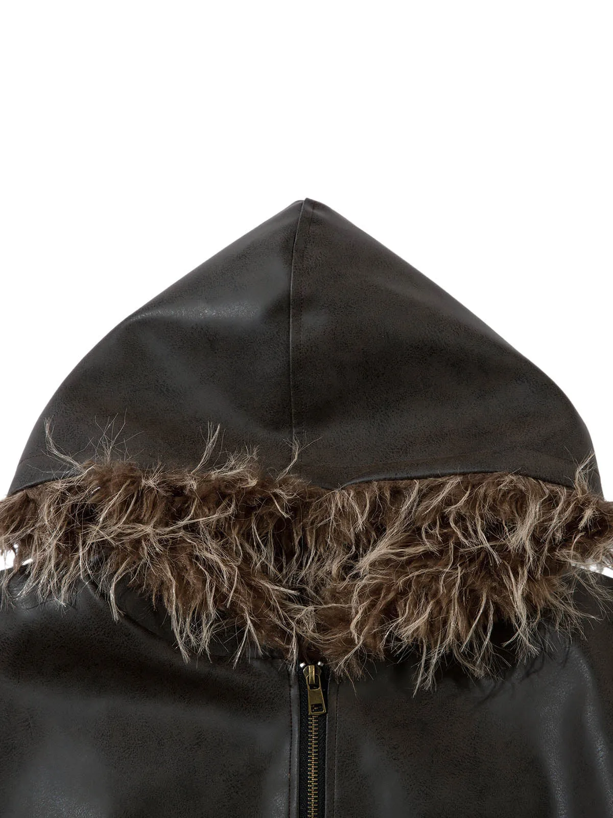 Leather Fur Hooded Fleece Jacket sold by Thesupermade product image thumbnail 3