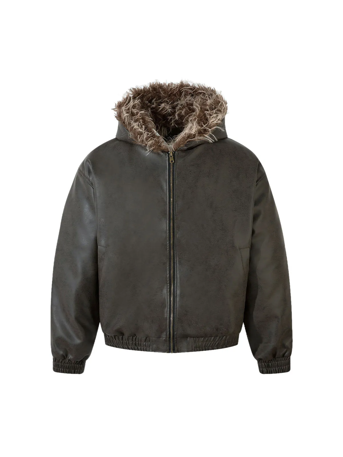 Leather Fur Hooded Fleece Jacket sold by Thesupermade