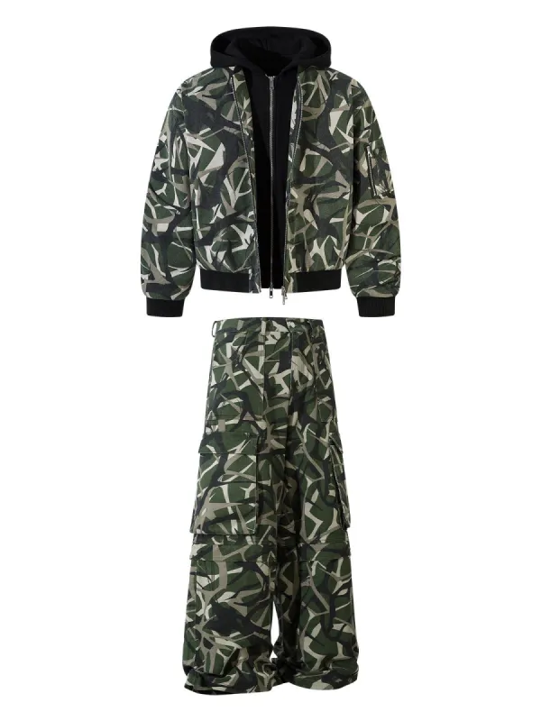 Thesupermade Camouflage Faux Two-piece Hooded Fleece Jacket Tracksuit - 2331 sold by Thesupermade