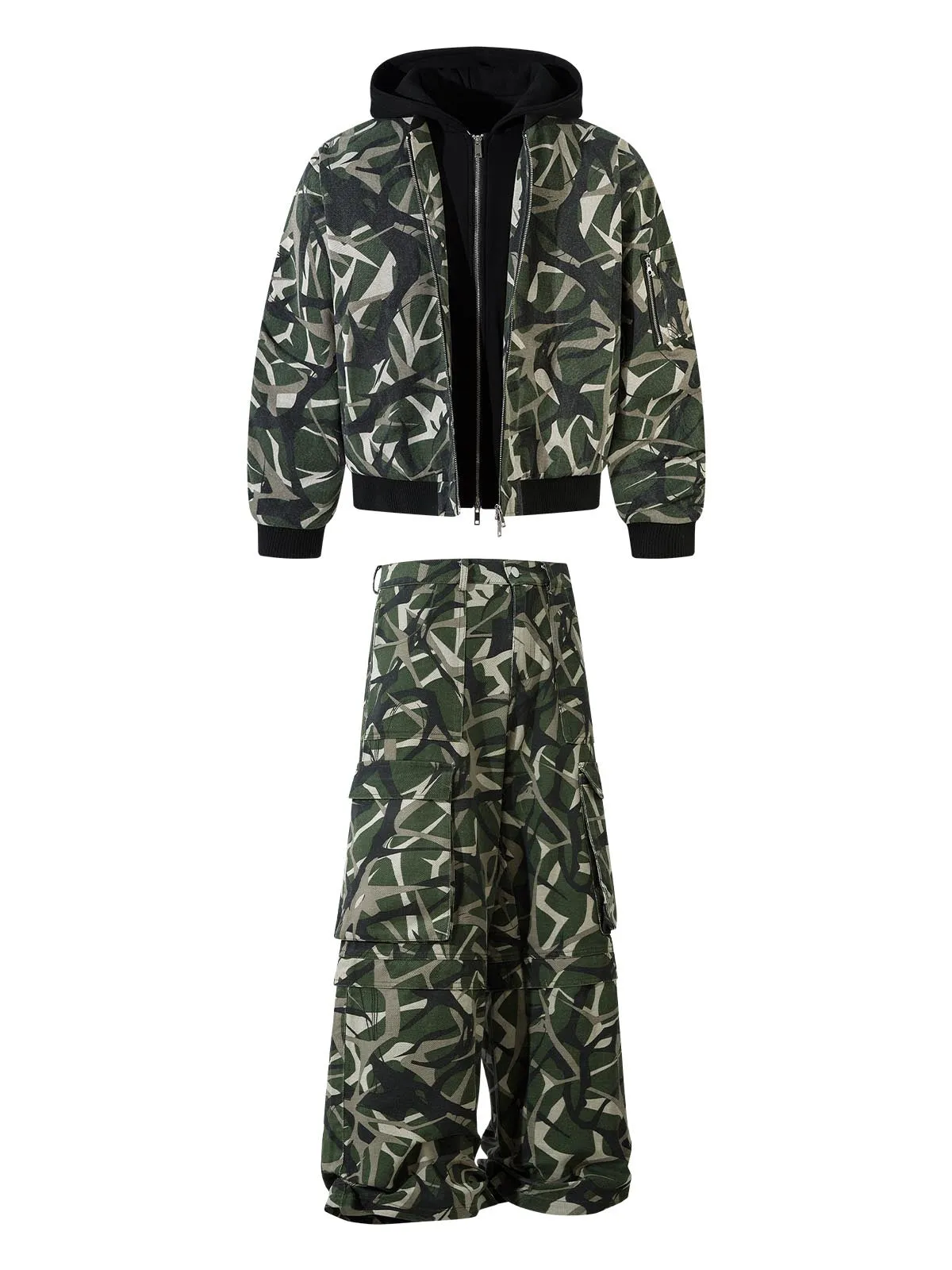 Thesupermade Camouflage Faux Two-piece Hooded Fleece Jacket Tracksuit - 2331 sold by Thesupermade