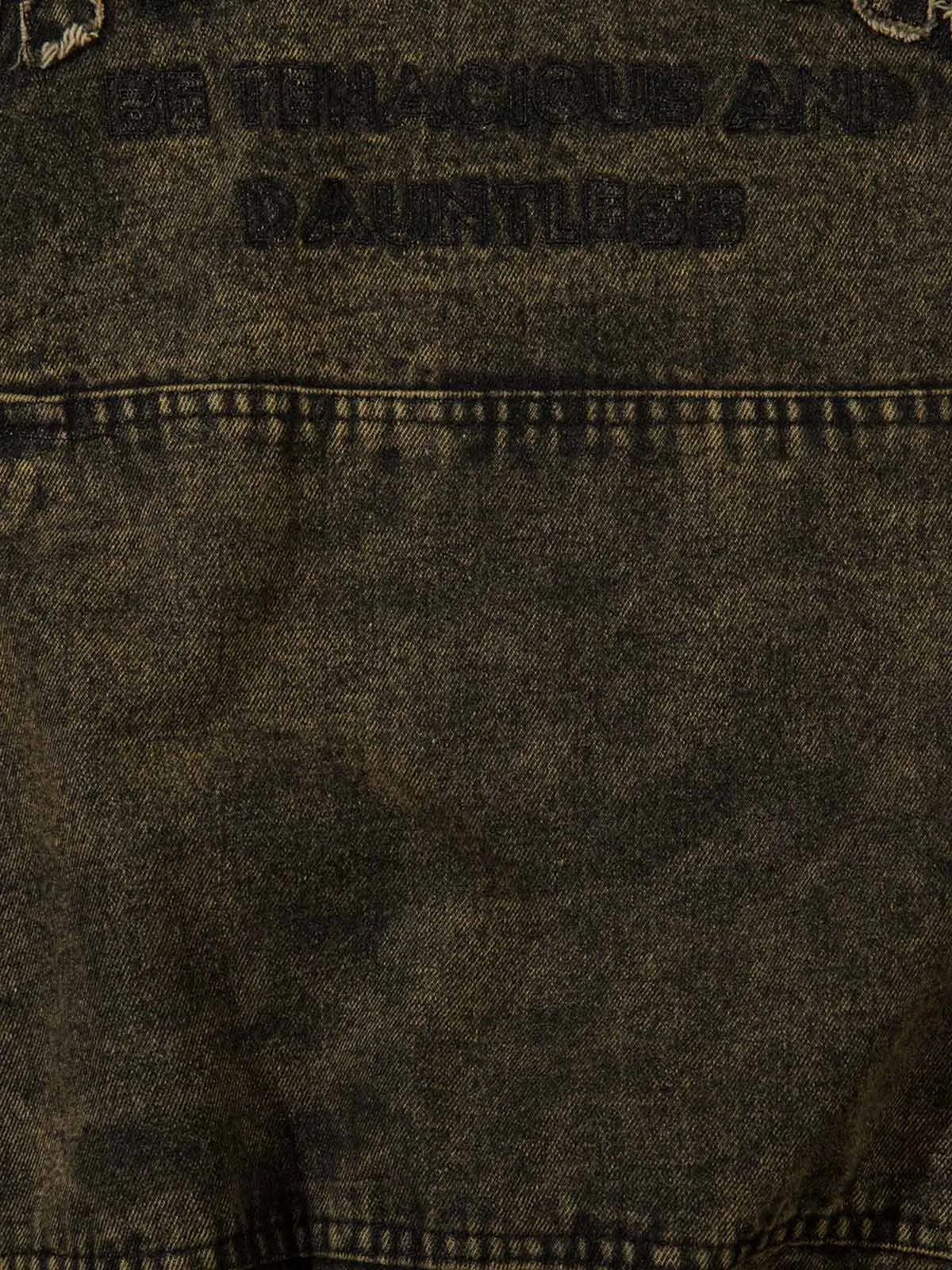 Washed Distressed Letter Embroidered Denim Hoodie sold by Thesupermade product image thumbnail 5