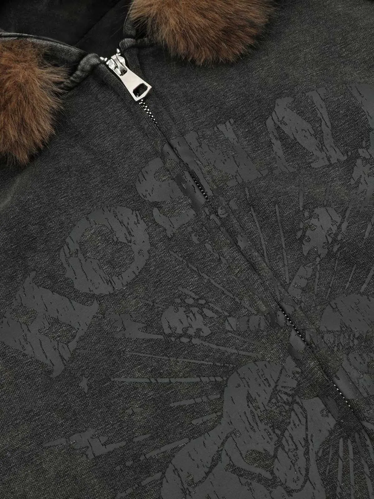 Washed Fur Collar Zip Up Hoodie sold by Thesupermade product image thumbnail 5