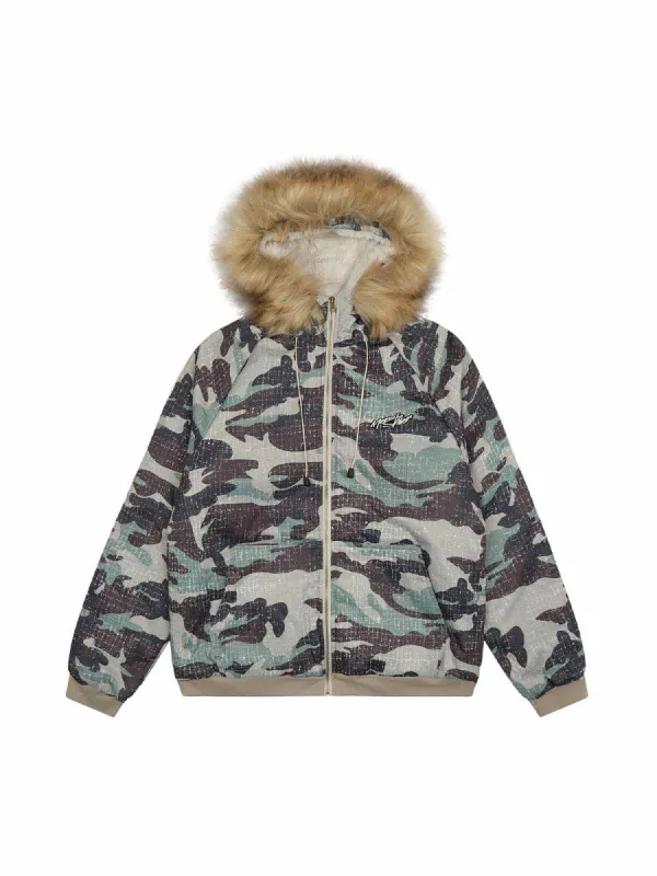 Camouflage Fur Hooded Fleece Jacket sold by Thesupermade