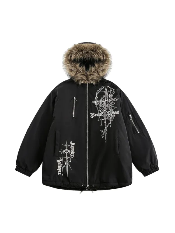 Embroidered Fur Hooded Quilted Jacket sold by Thesupermade