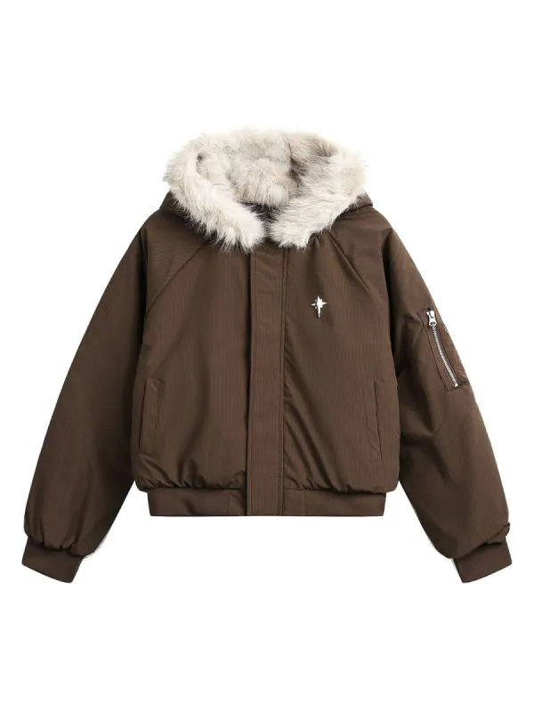 Retro Fur Hooded Fleece Bomber Jacket sold by Thesupermade