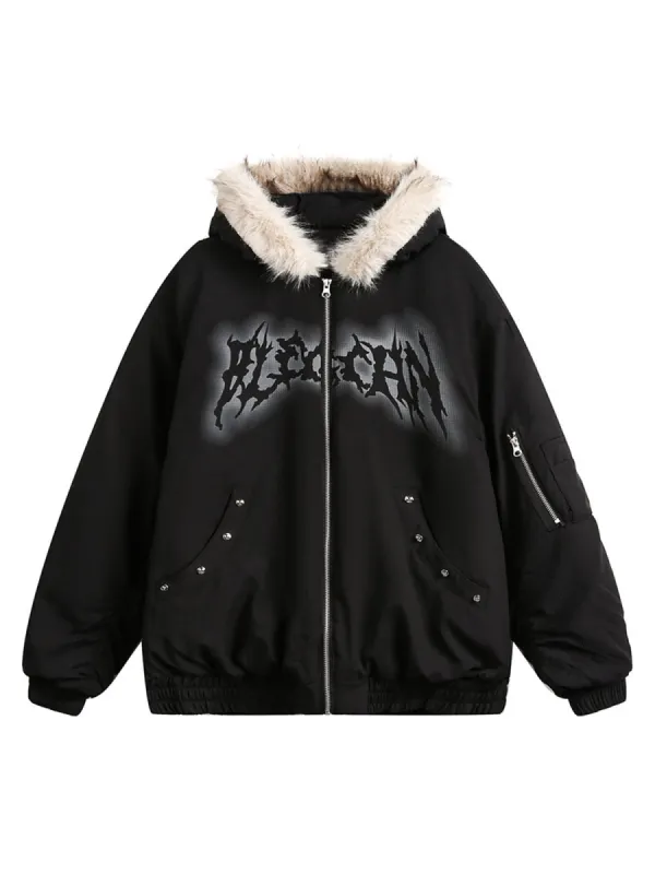 Rivet Fur Hooded Quilted Jacket sold by Thesupermade