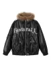 Lace Lettering Fur Hooded Leather Quited Jacket sold by Thesupermade
