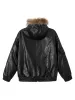 Lace Lettering Fur Hooded Leather Quited Jacket sold by Thesupermade
