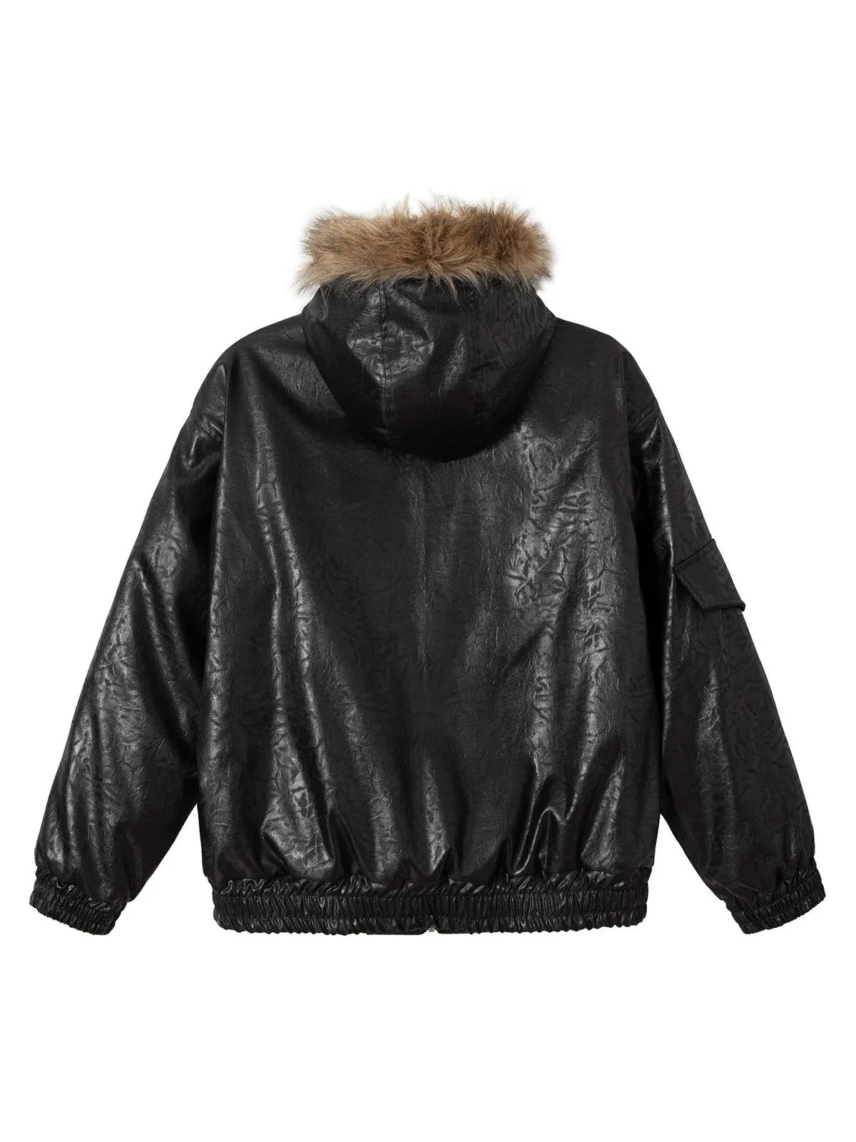Lace Lettering Fur Hooded Leather Quited Jacket sold by Thesupermade product image thumbnail 2
