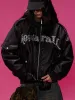 Lace Lettering Fur Hooded Leather Quited Jacket sold by Thesupermade
