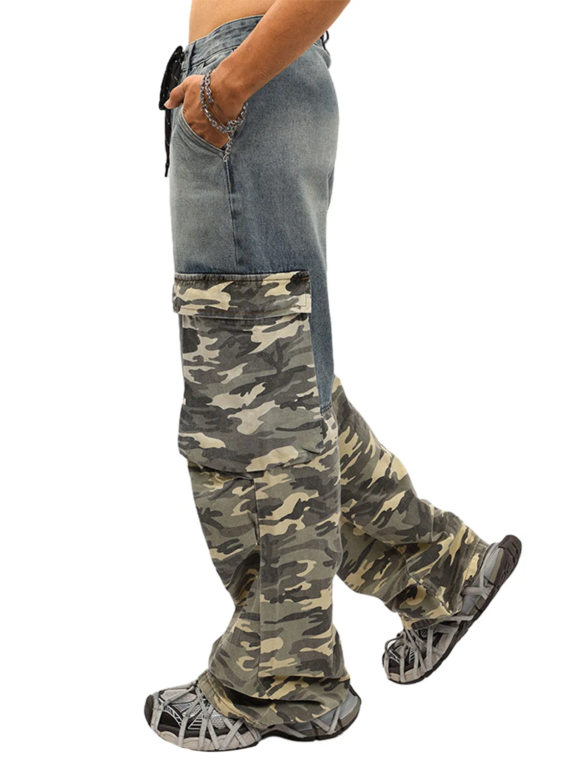 Thesupermade Drawstring Washed Camouflage Cargo Jeans sold by Thesupermade product image thumbnail 3