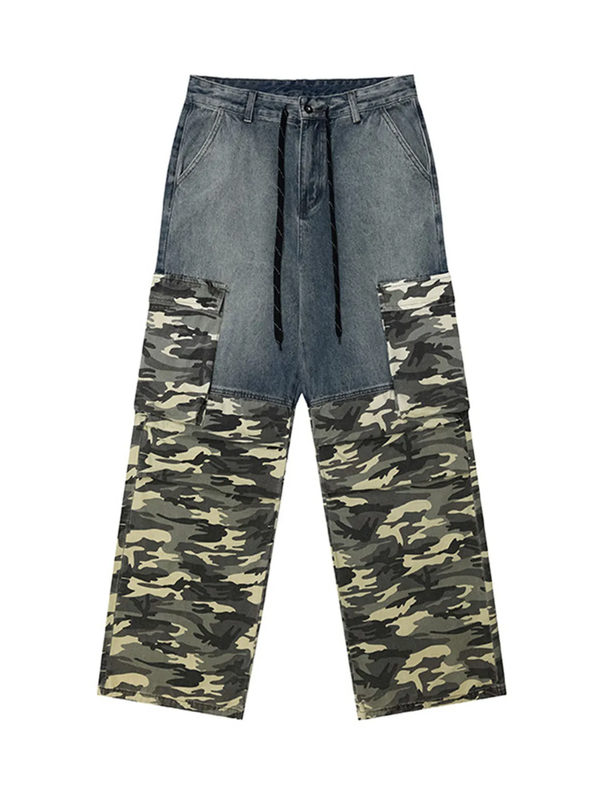 Thesupermade Drawstring Washed Camouflage Cargo Jeans sold by Thesupermade
