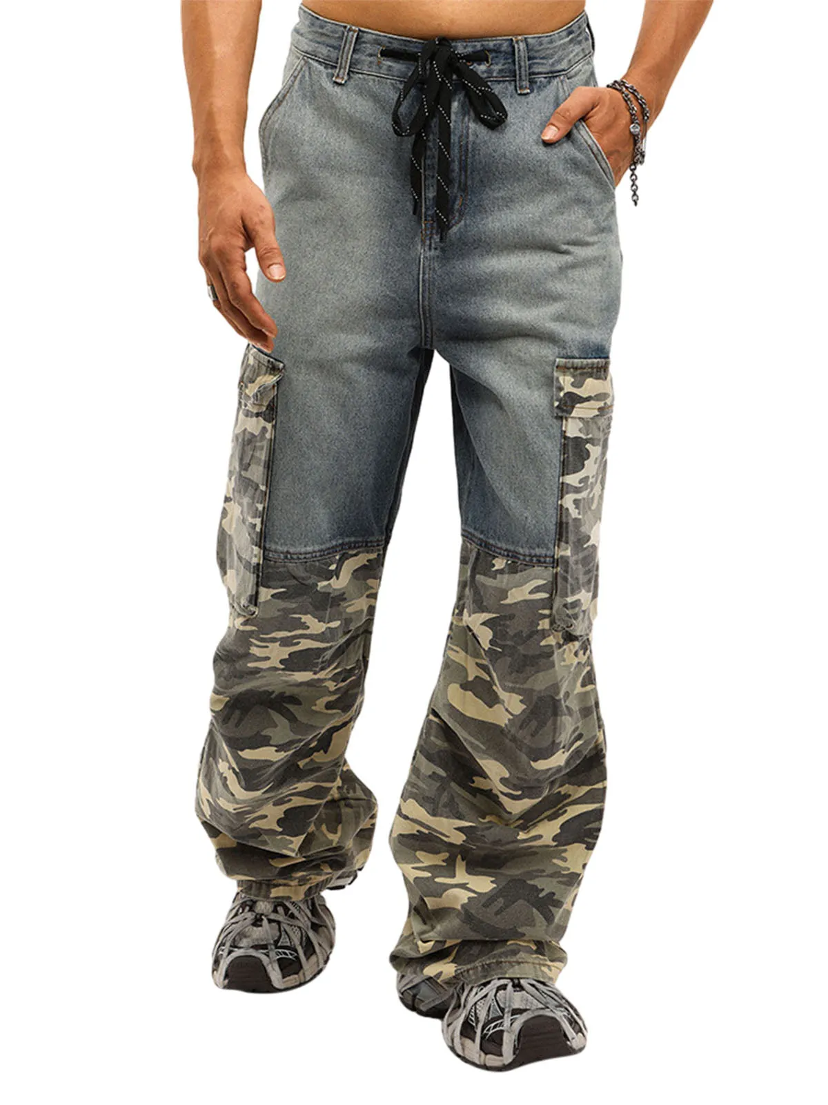 Thesupermade Drawstring Washed Camouflage Cargo Jeans sold by Thesupermade product image thumbnail 5