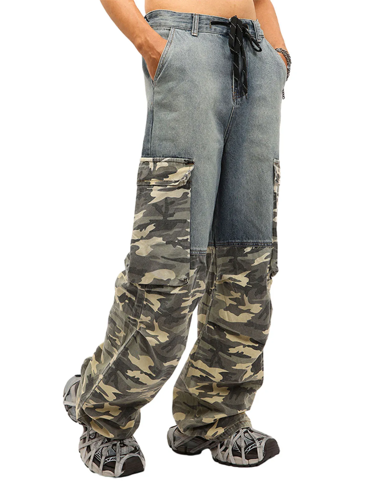 Thesupermade Drawstring Washed Camouflage Cargo Jeans sold by Thesupermade product image thumbnail 2