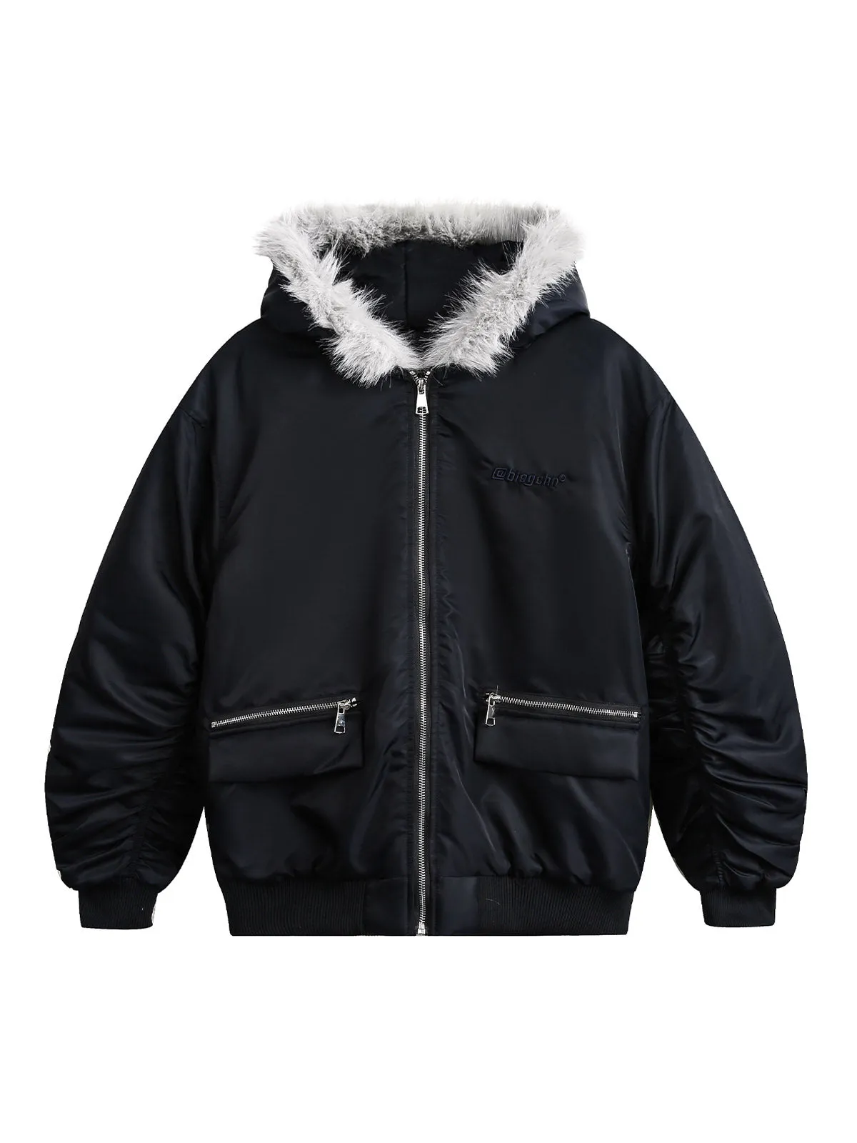 Thesupermade Fur Hooded Pleated Quilted Bomber Jacket sold by Thesupermade product image thumbnail 2
