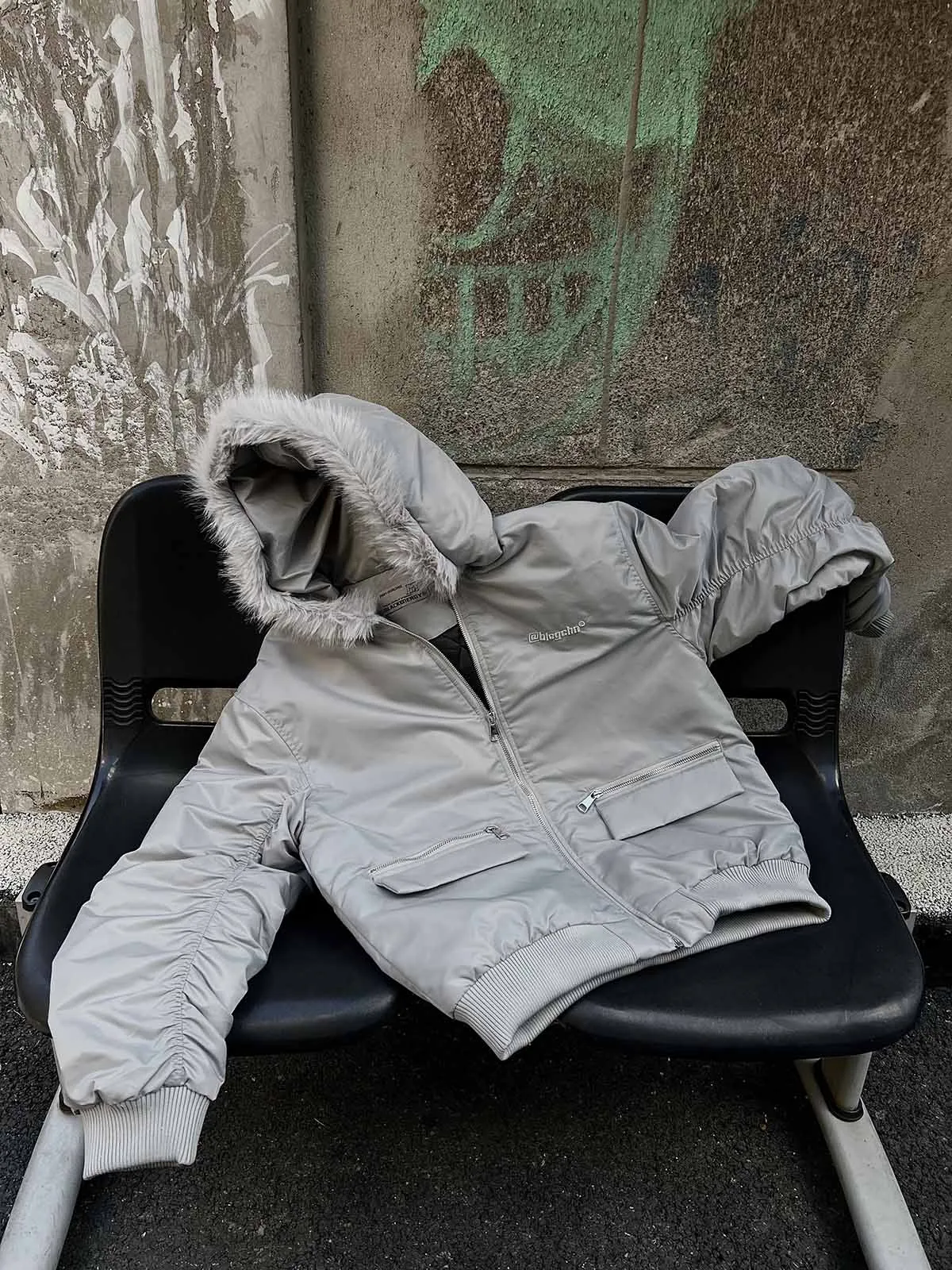 Thesupermade Fur Hooded Pleated Quilted Bomber Jacket sold by Thesupermade product image thumbnail 4