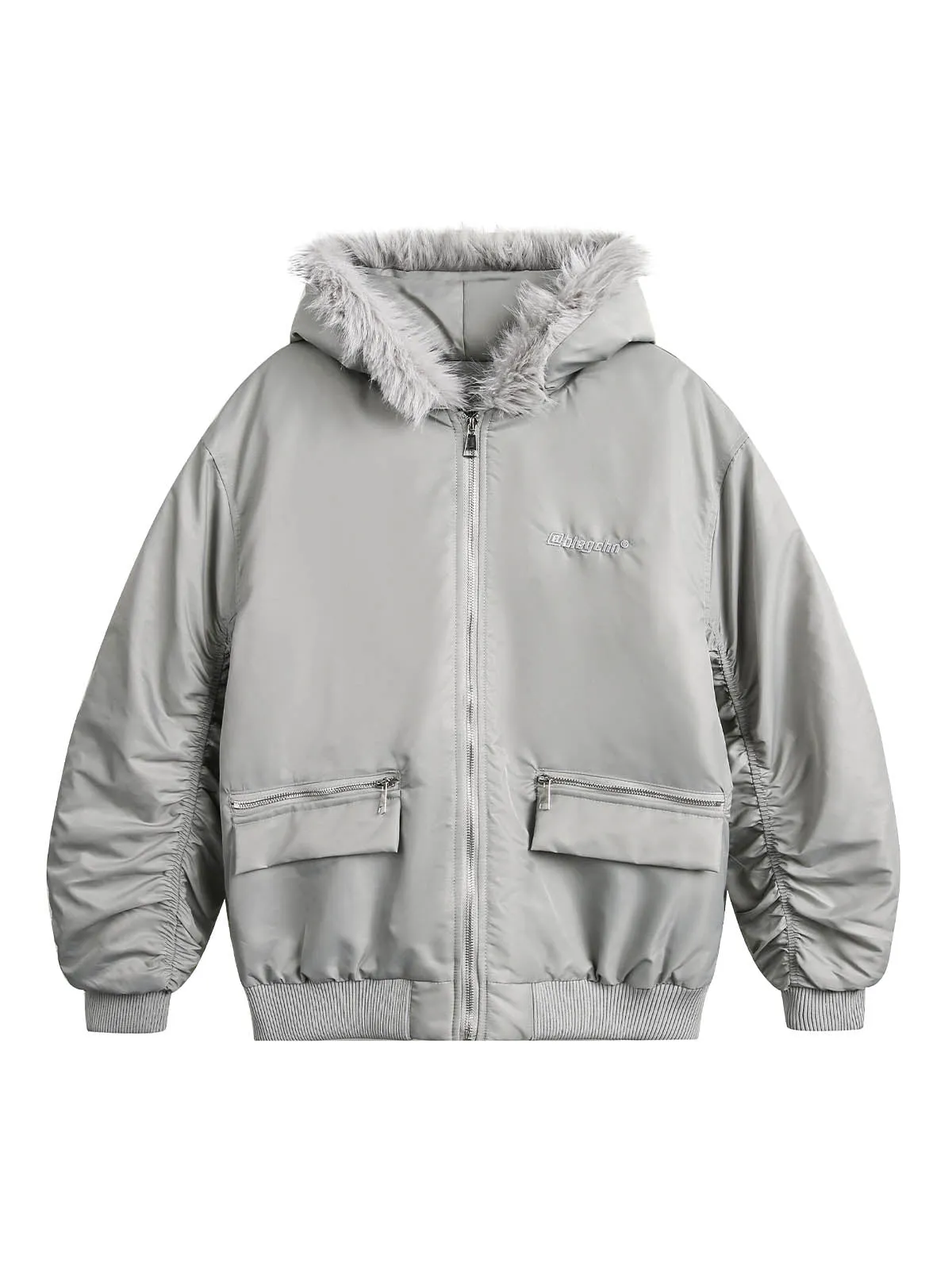 Thesupermade Fur Hooded Pleated Quilted Bomber Jacket sold by Thesupermade