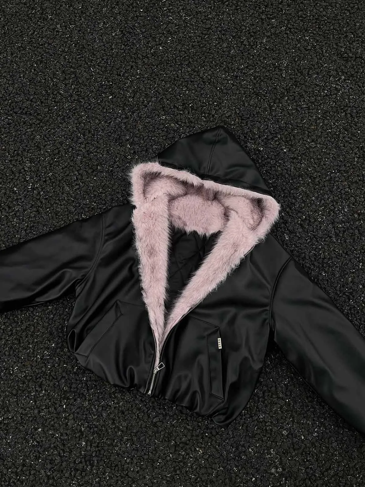 Leather Pink Fur Hooded Quilted Jacket sold by Thesupermade product image thumbnail 5