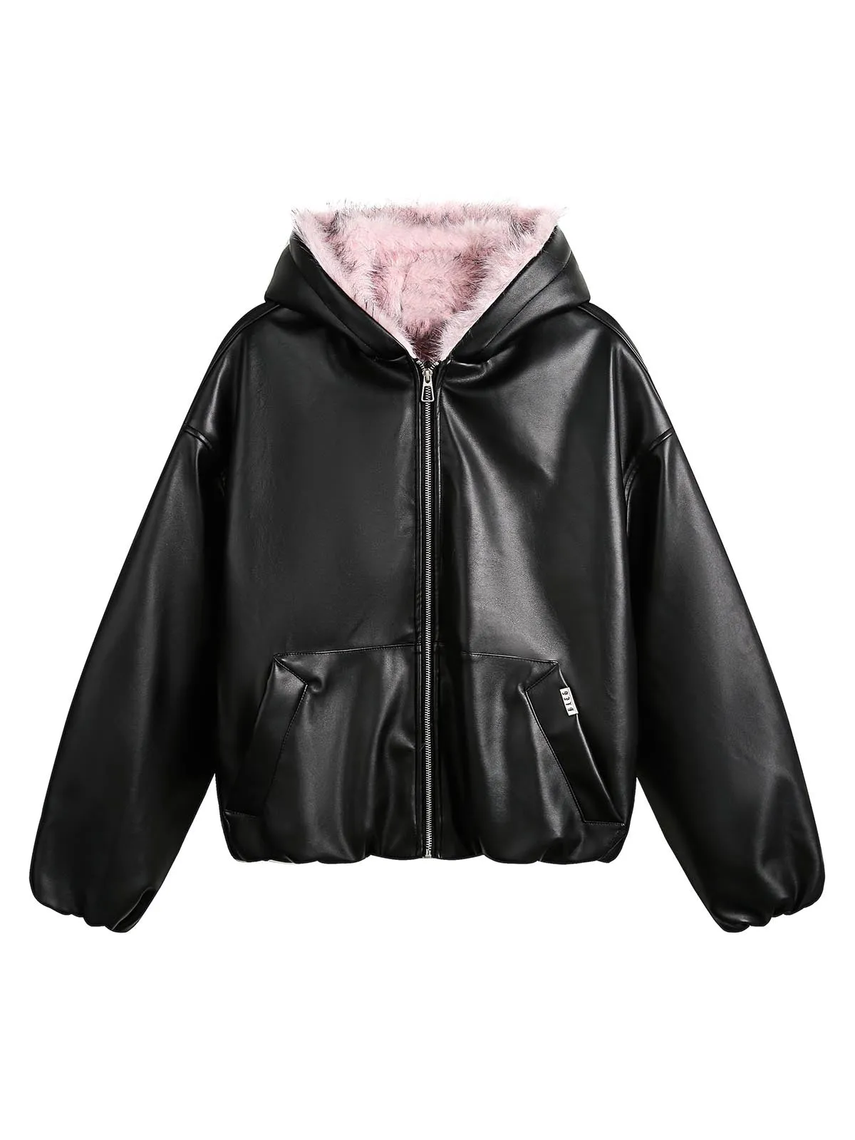 Leather Pink Fur Hooded Quilted Jacket sold by Thesupermade