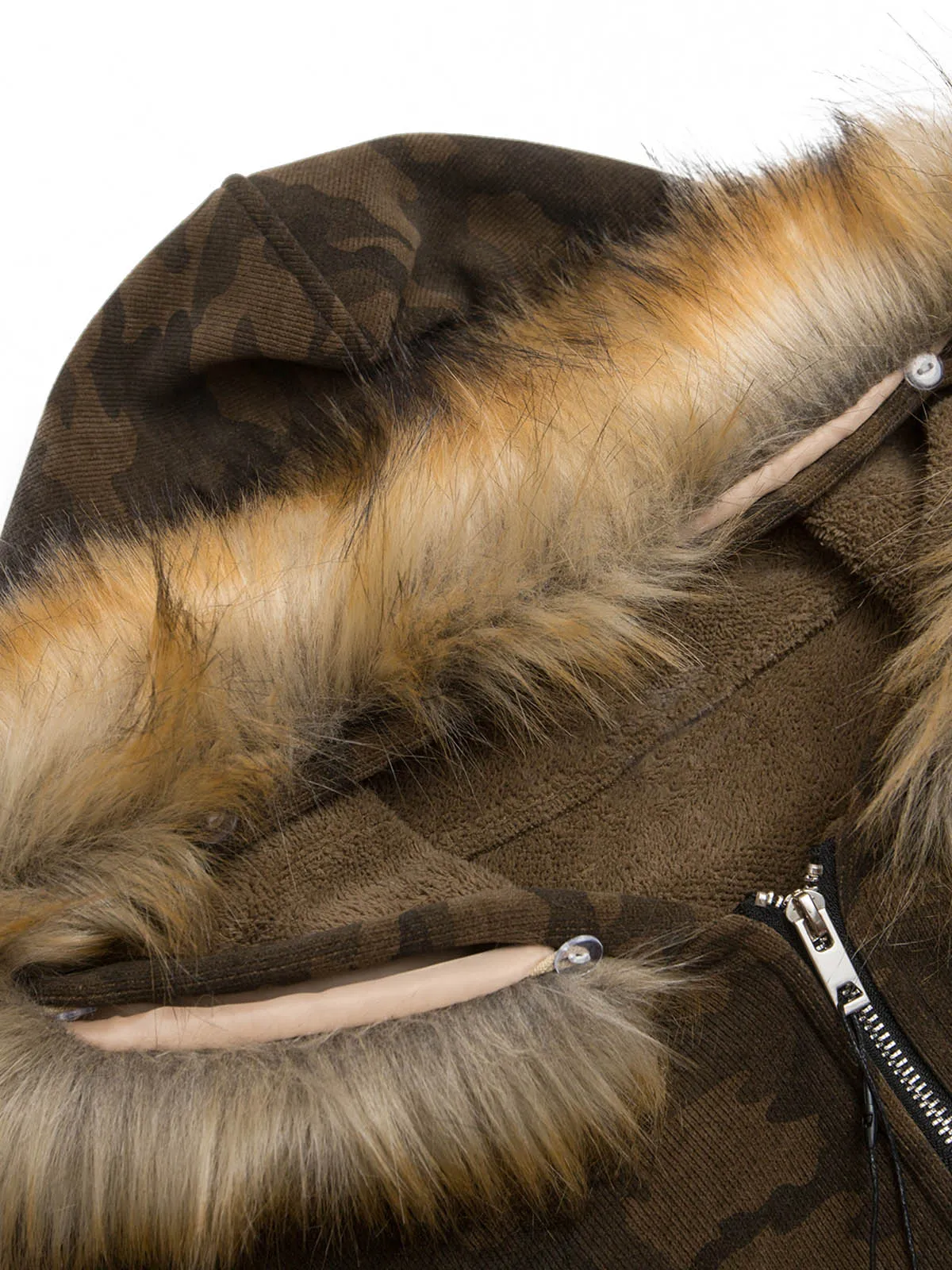 Camouflage Spliced Fur Hooded Fleece Jacket - 2262 sold by Thesupermade product image thumbnail 4