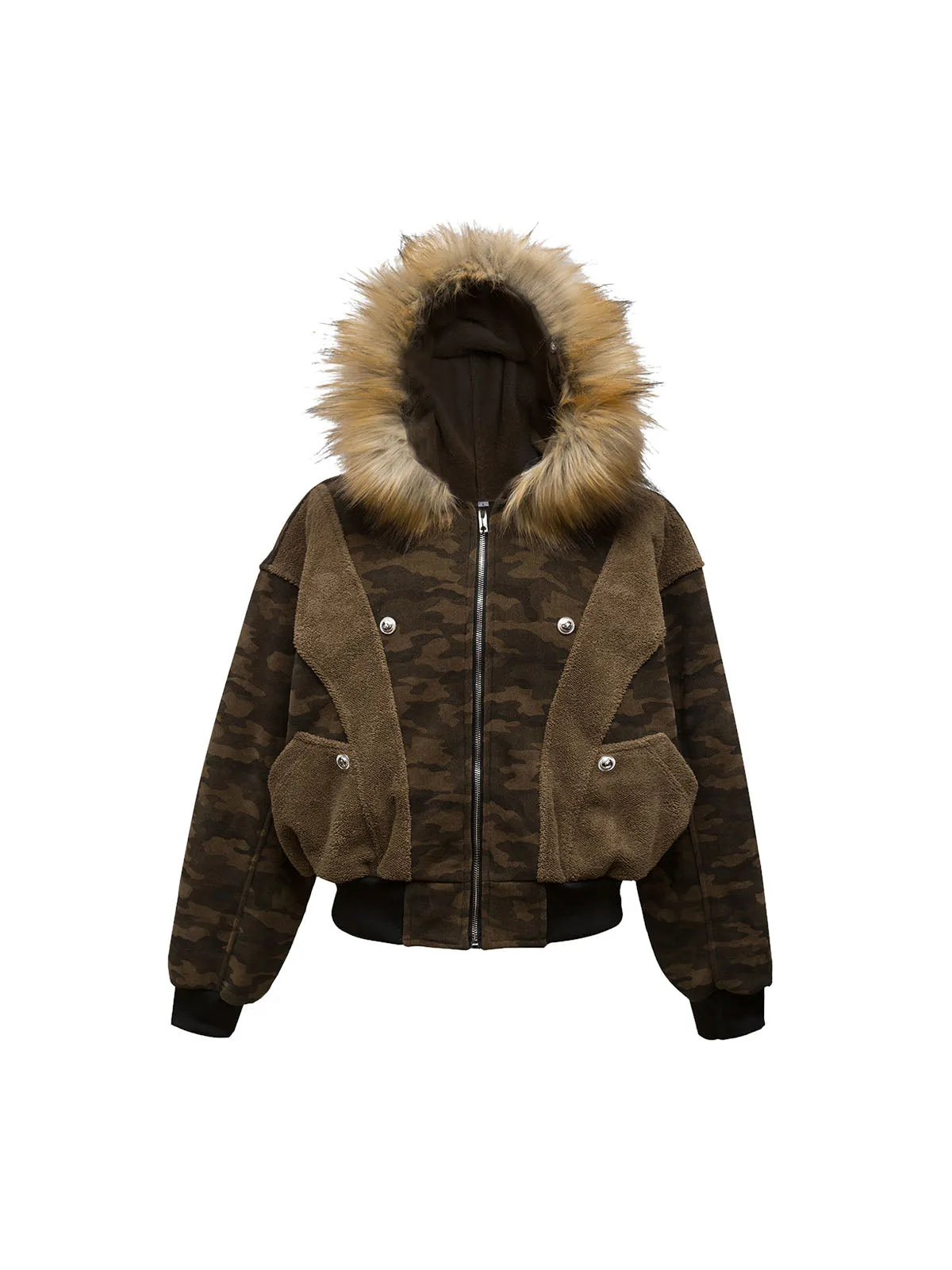 Camouflage Spliced Fur Hooded Fleece Jacket - 2262 sold by Thesupermade