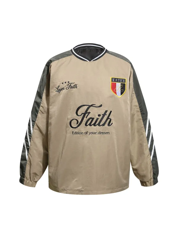 Spliced Letter Embroidered Jersey Long Sleeve T-shirt sold by Thesupermade