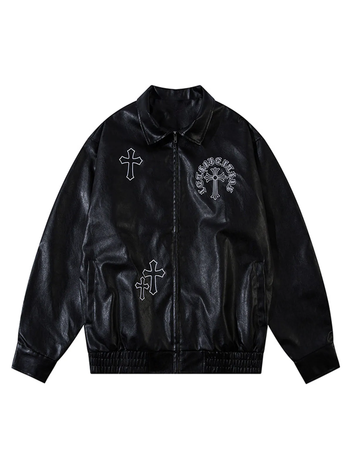 Cross Embroidered PU Leather Oversize Jacket sold by Thesupermade product image thumbnail 2