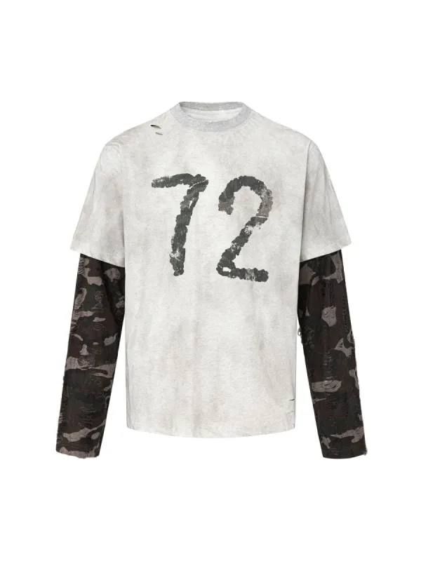Camouflage Faux Two-piece Jersey Long Sleeve T-shirt - 2380 sold by Thesupermade
