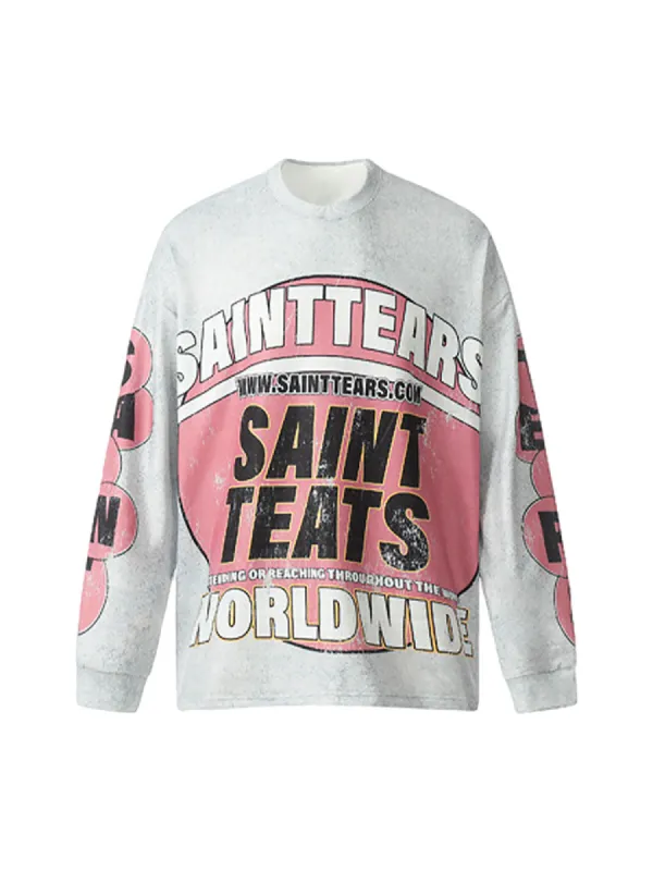 Washed Lettering Print Long Sleeve T-shirt sold by Thesupermade