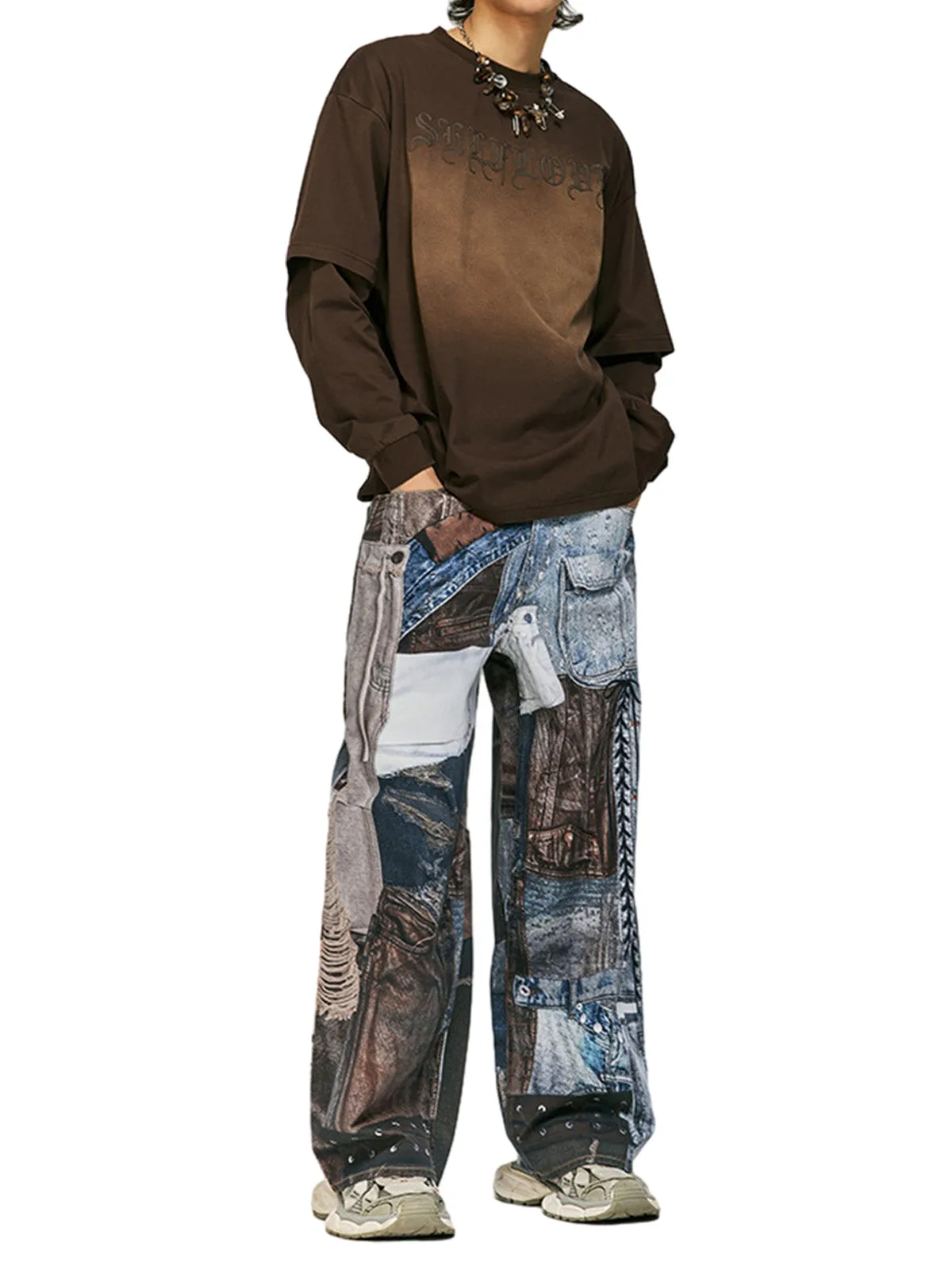 Washed Patchwork Baggy Jeans sold by Thesupermade product image thumbnail 2