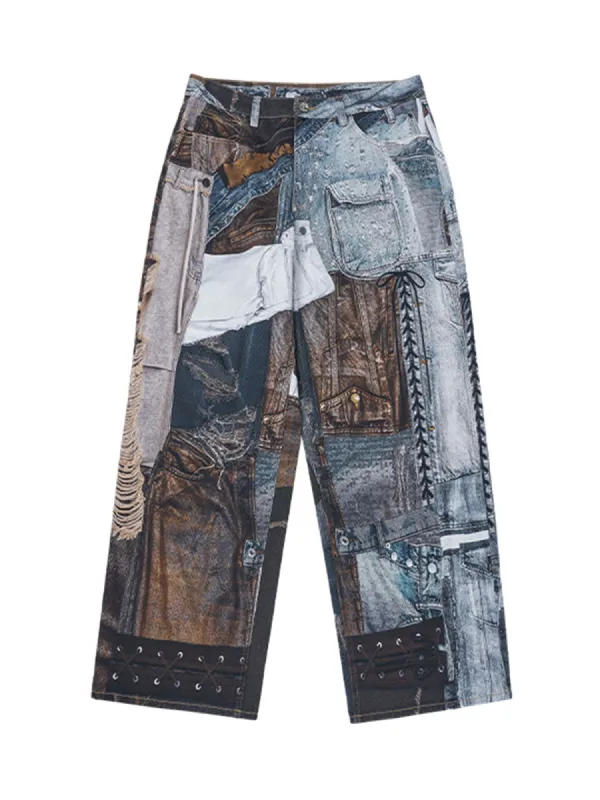 Washed Patchwork Baggy Jeans sold by Thesupermade