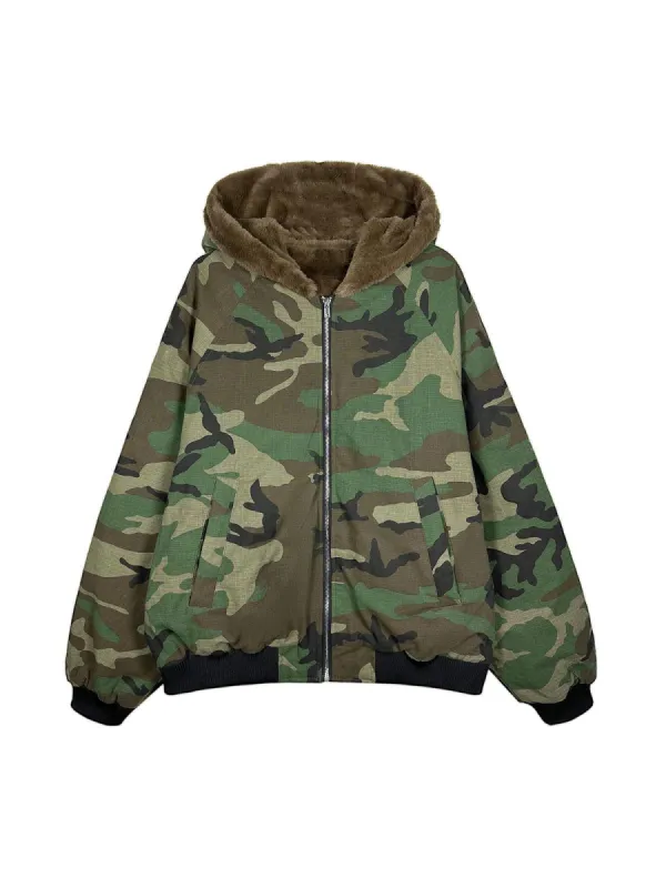 Camouflage Fur Hooded Fleece Jacket sold by Thesupermade