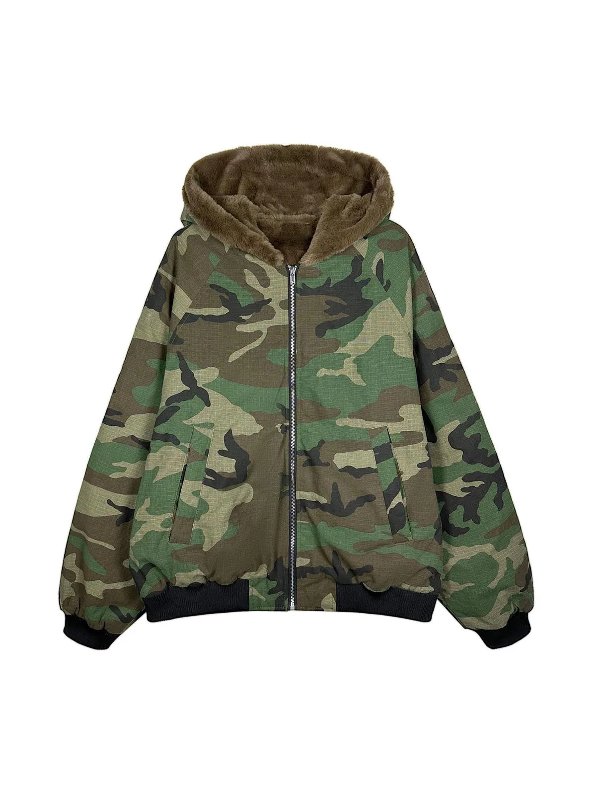 Camouflage Fur Hooded Fleece Jacket sold by Thesupermade