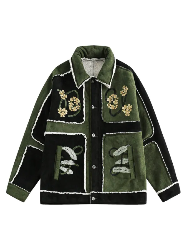 Floral Embroidered Suede Fleece Jacket - 2260 sold by Thesupermade