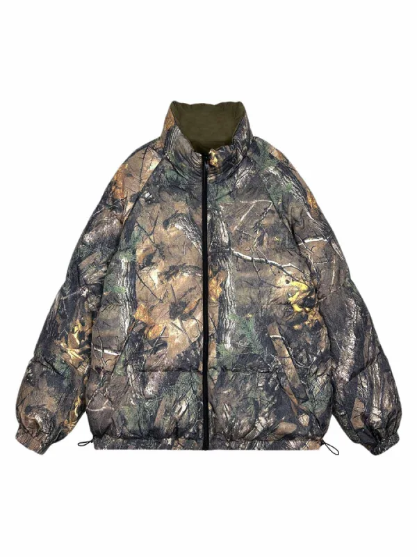 Reversible Camouflage Stand Collar Puffer Jacket sold by Thesupermade