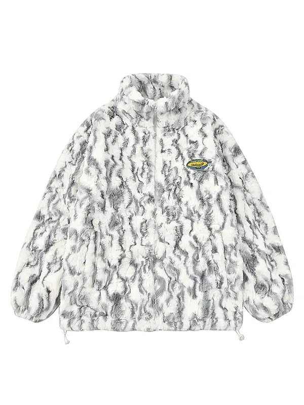 Tie-Dye Stand Collar Sherpa Jacket sold by Thesupermade