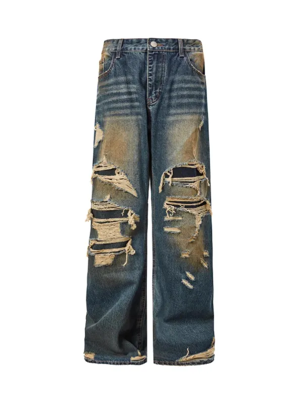 Washed Ripped Straight Jeans sold by Thesupermade