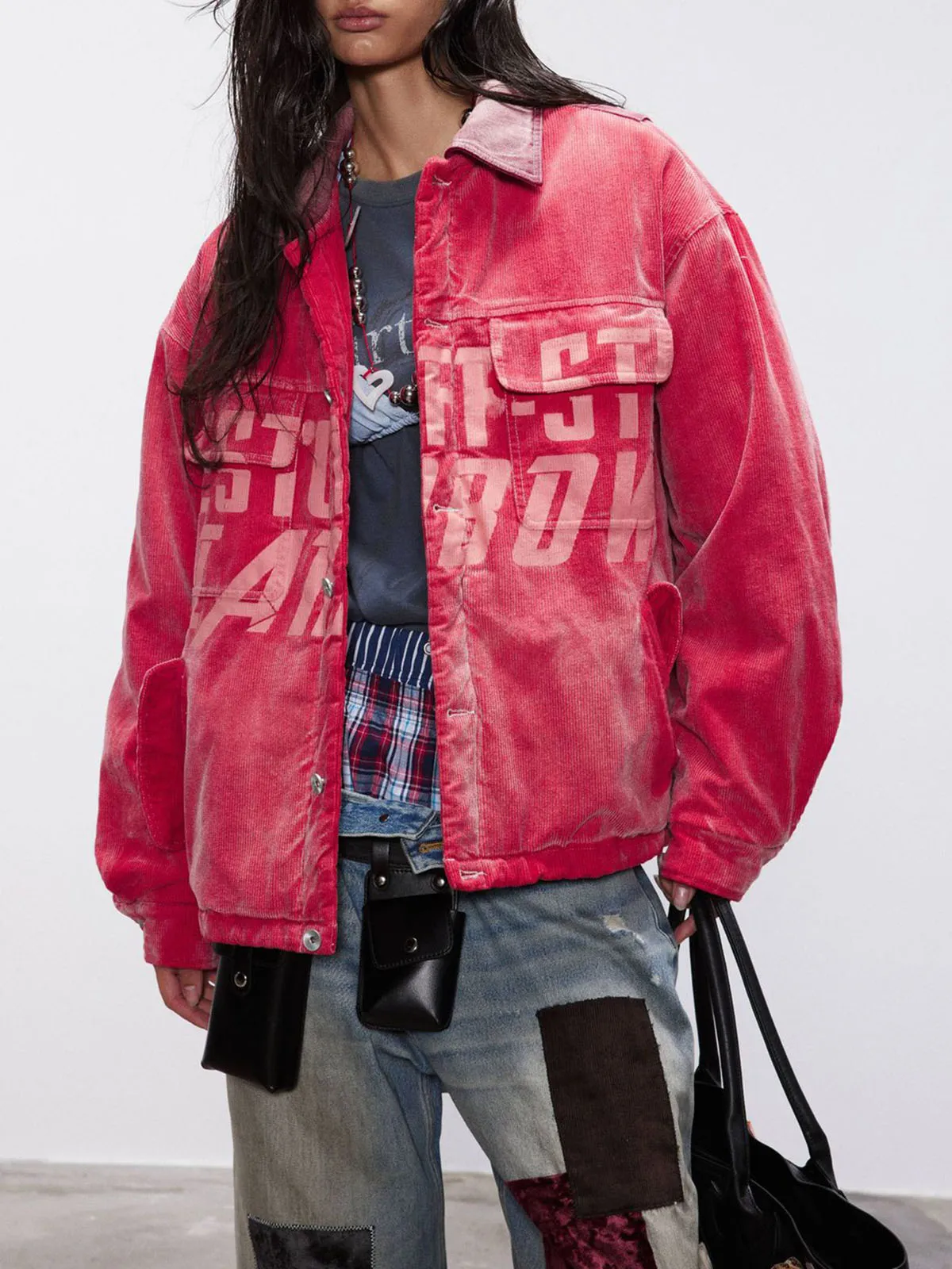 Distressed Printed Stand Collar Corduroy Jacket sold by Thesupermade product image thumbnail 3