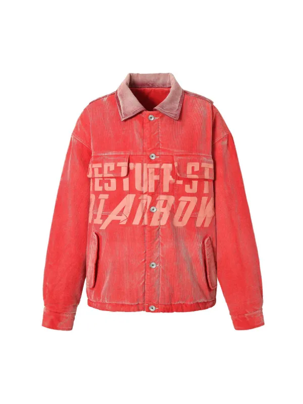 Distressed Printed Stand Collar Corduroy Jacket sold by Thesupermade