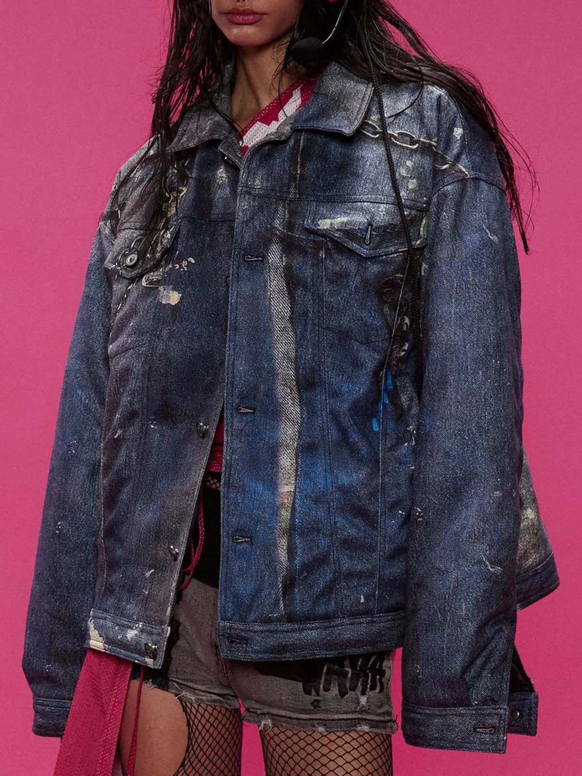 Graffiti Chain Denim Quilted Jacket sold by Thesupermade product image thumbnail 3