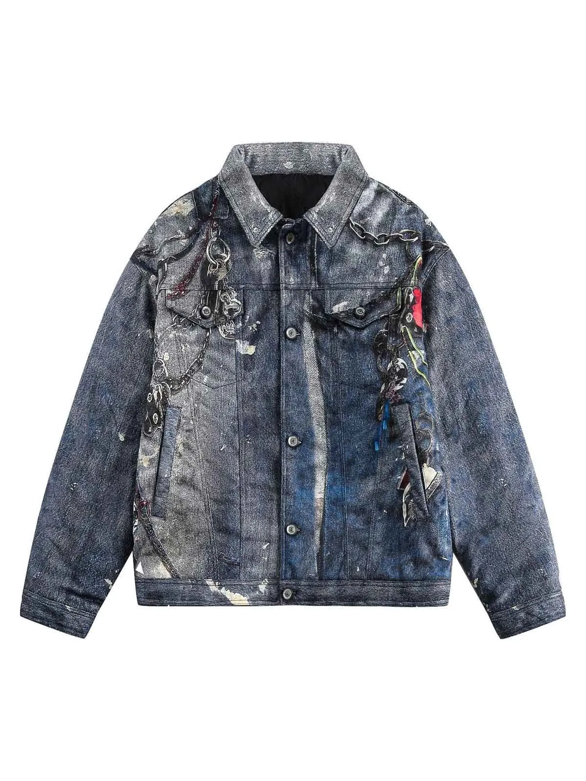 Graffiti Chain Denim Quilted Jacket sold by Thesupermade
