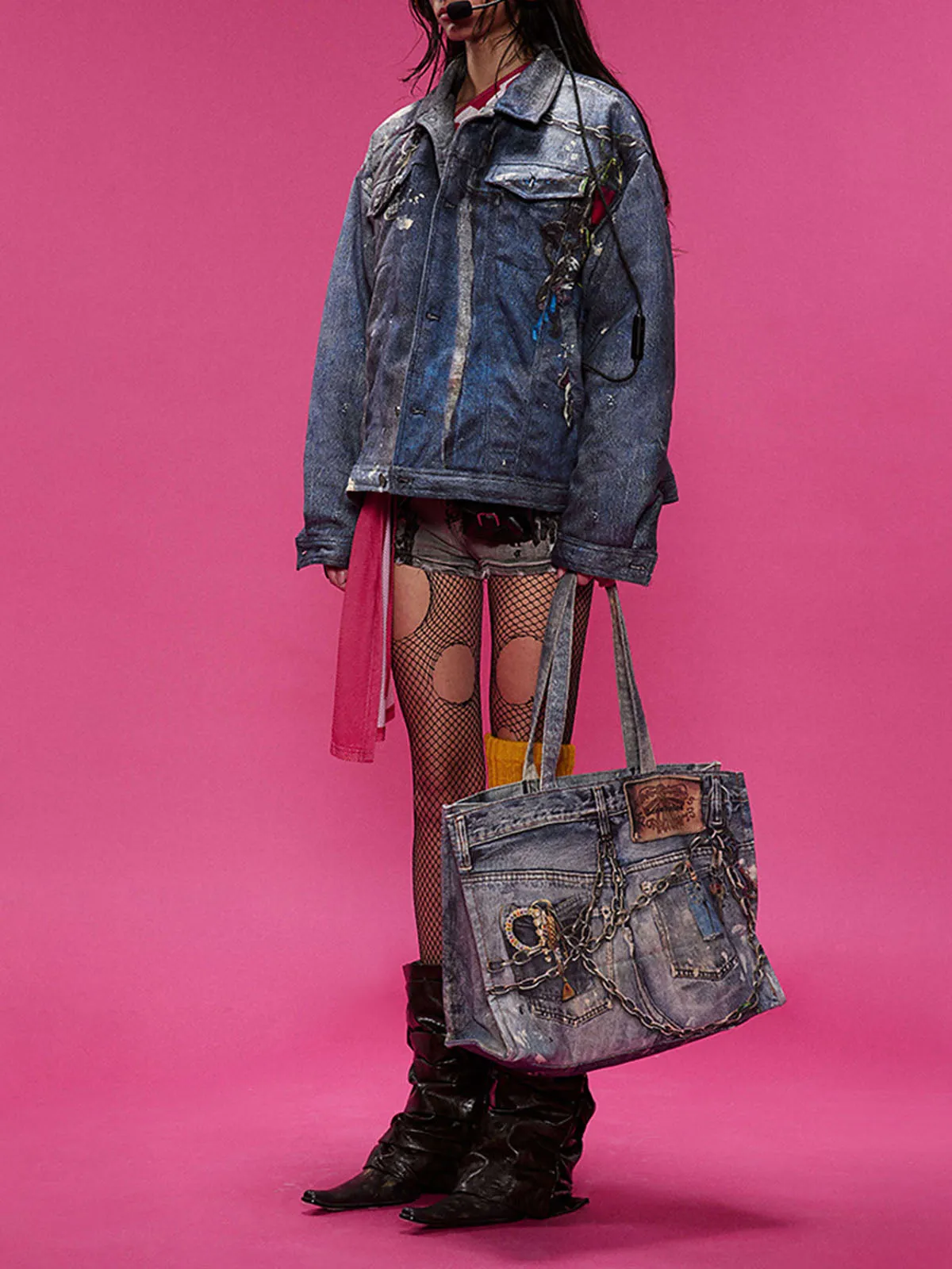 Graffiti Chain Denim Quilted Jacket sold by Thesupermade product image thumbnail 5