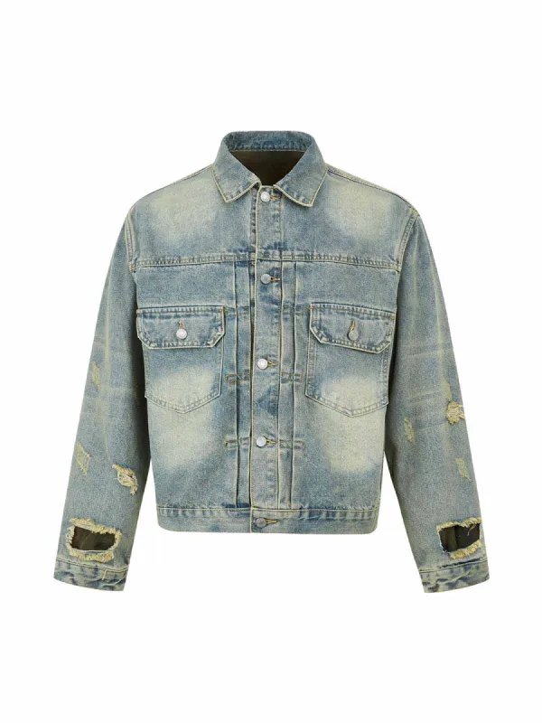 Ripped Washed Denim Jacket sold by Thesupermade