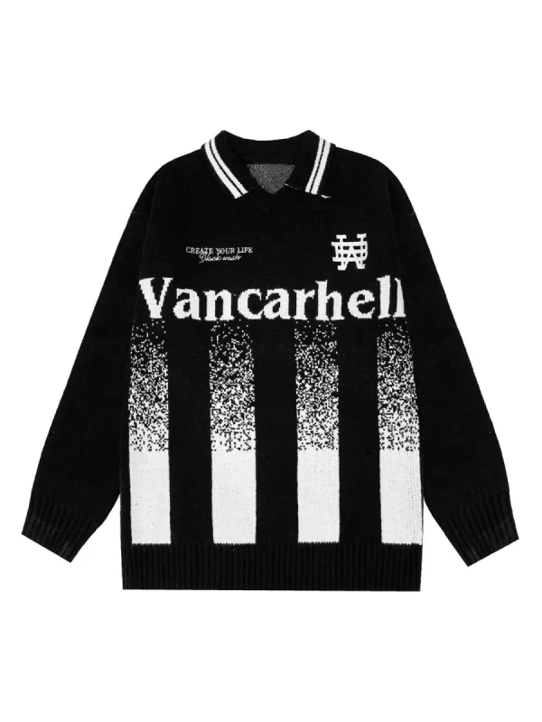 Thesupermade Striped Jersey Knitted Polo Sweater sold by Thesupermade