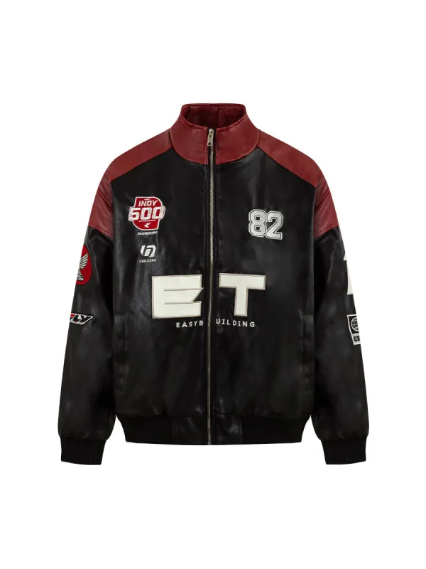 Embroidered Jersey Quilted PU Leather Jacket sold by Thesupermade