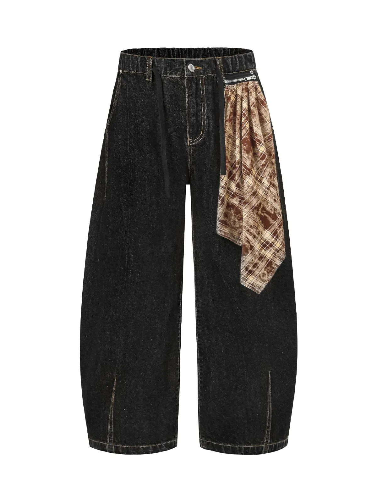 Patchwork Plaid Pleated Baggy Barrel Jeans - 2334 sold by Thesupermade