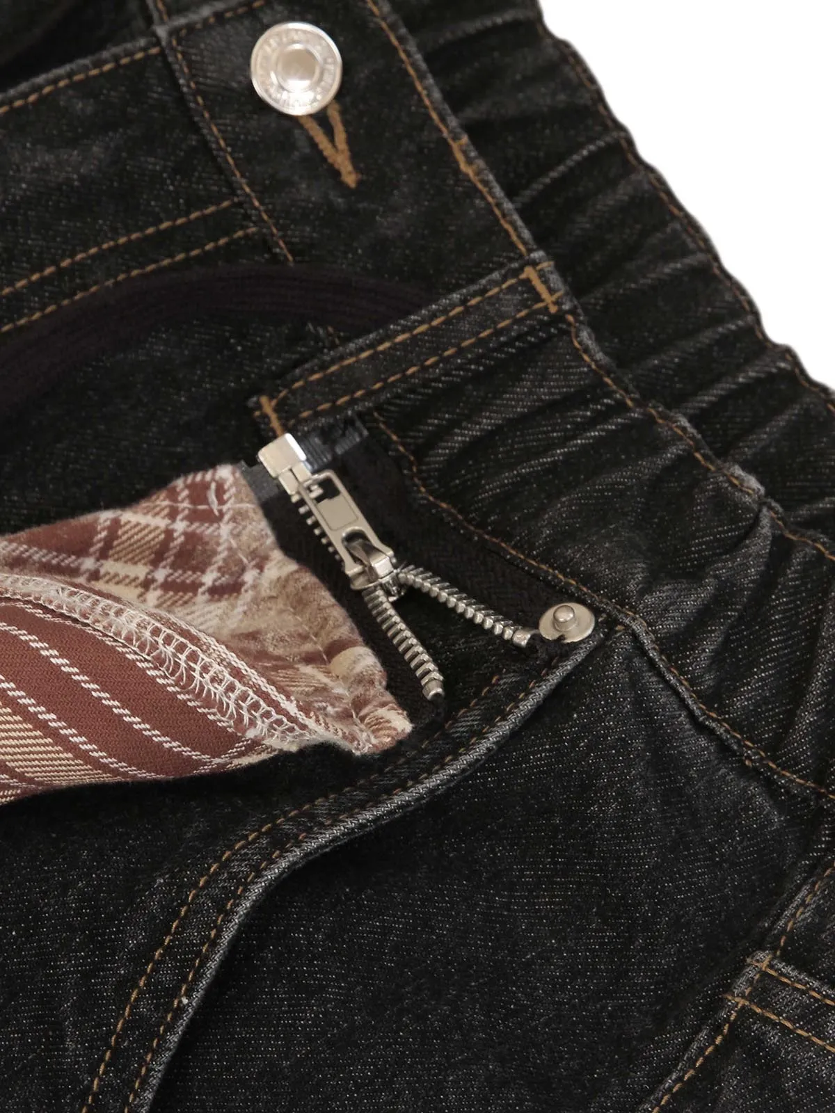 Patchwork Plaid Pleated Baggy Barrel Jeans - 2334 sold by Thesupermade product image thumbnail 5